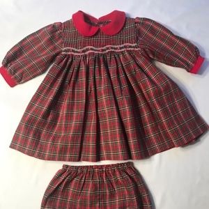 Petit Ami Red Plaid Holiday Dress with Smocking